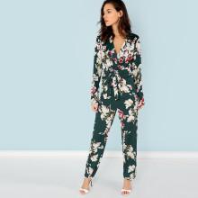 Shein Notch Collar Floral Jumpsuit
