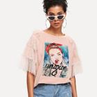Shein Lace Panel Figure Patch Tee