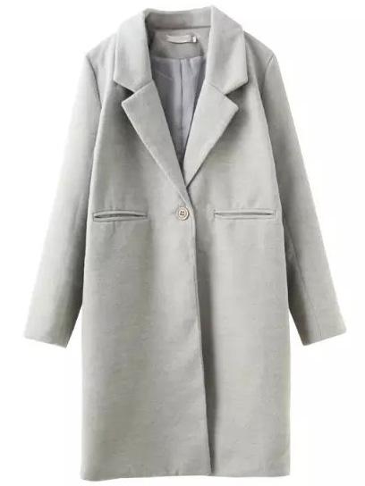 Shein Grey Lapel Long Sleeve Loose Woolen Coat