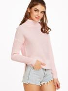 Shein Pink Ribbed Knit Turtleneck Drop Shoulder Sweater