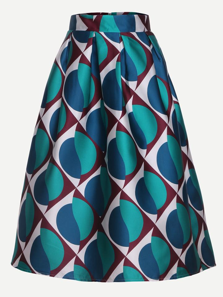 Shein Green Print Flare Skirt