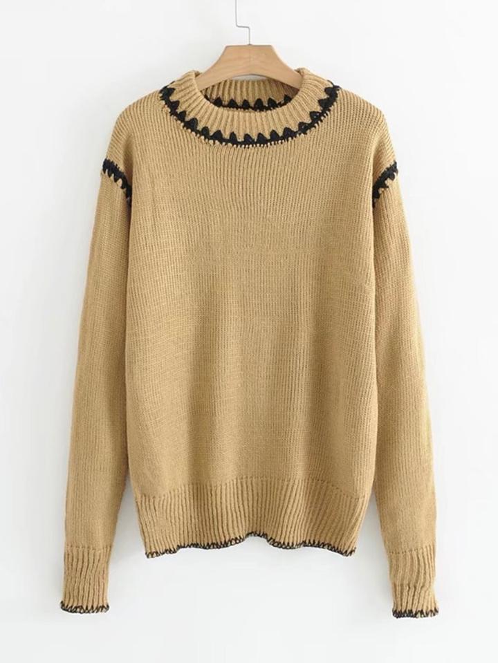 Shein Contrast Trim Ribbed Sweater