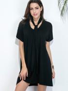 Shein Black Dolman Sleeve Neck Tie Tee Dress