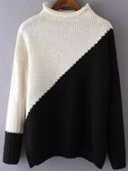 Shein Colour-block High Neck Knit Sweater