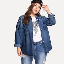 Shein Plus Faux Pearl Decorated Denim Jacket