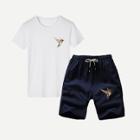Shein Men Embroidery Shirt With Drawstring Shorts