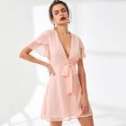 Shein Tiered Flutter Sleeve Knot Plunging Neck Dress