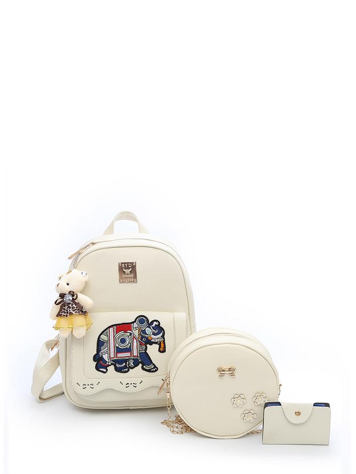 Shein Elephant Embroidered Backpack With Bear Charm 3pcs