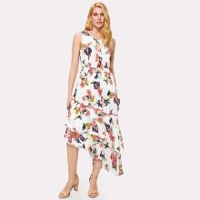 Shein Tassel Tie Layered Asymmetric Botanical Dress