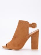 Shein Faux Suede Studded High Vamp Peep Toe Heels - Camel