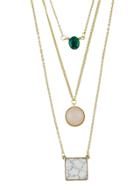 Shein Gold Color Three Layers Imitation Turquoise Necklace