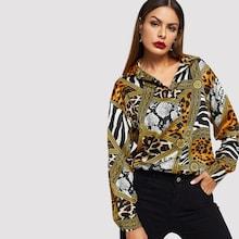Shein Mixed Print Collar Top