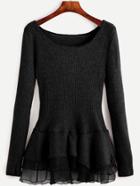 Shein Black Contrast Chiffon Scoop Neck Sweater