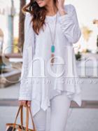 Shein White Long Sleeve Asymmetric Sweater