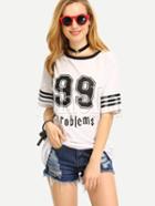 Shein White Varsify-striped Graphic T-shirt