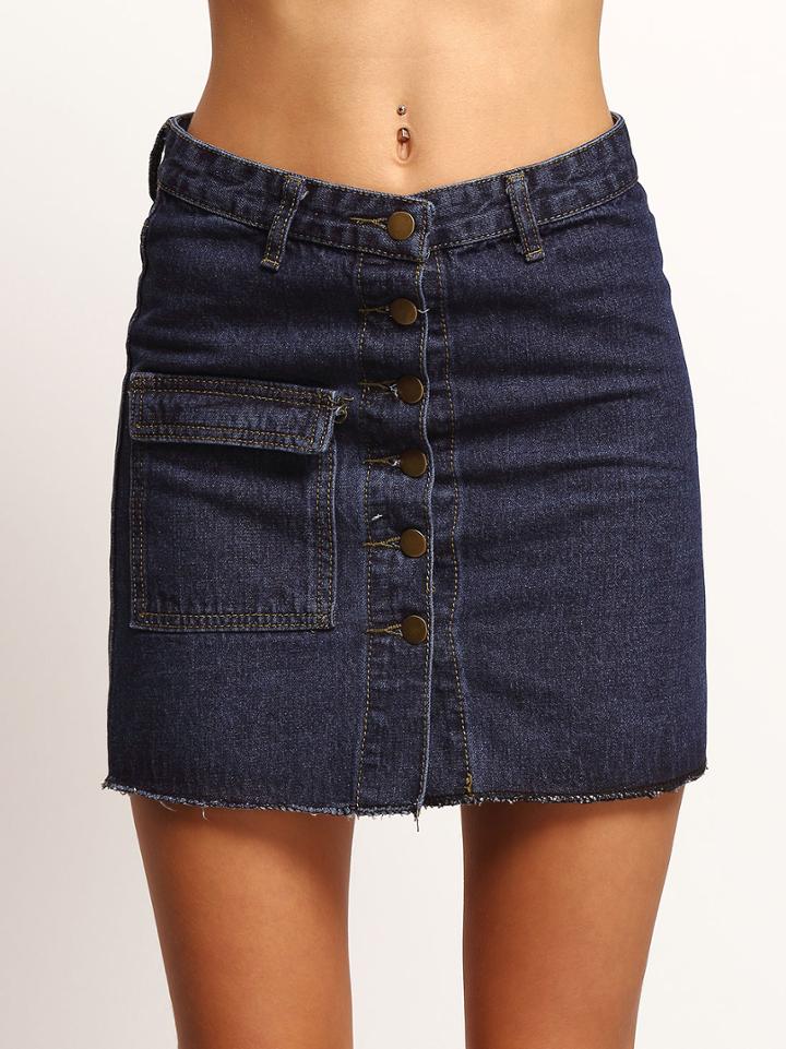 Shein Navy Buttons Slim Denim Skirt