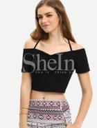 Shein Black Cold Shoulder Criss Cross Crop Top