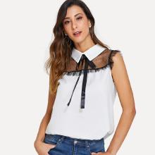 Shein Contrast Mesh Tie Neck Top
