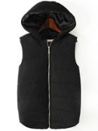 Shein Black Hooded Zipper Casual Vest