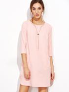 Shein Pink 3/4 Sleeve Keyhole Back Tunic Dress