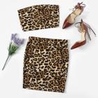 Shein Leopard Print Tube Top & Skirt Set