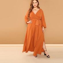 Shein Plus Slit Side V Neck Solid Dress