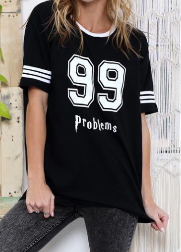 Rosewe Number Print Short Sleeve Black T Shirt