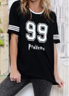 Rosewe Number Print Short Sleeve Black T Shirt