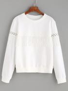 Shein White Tassel Long Sleeve Sweatshirt