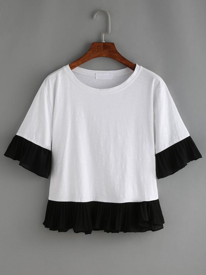 Shein Contrast Ruffle Hem T-shirt