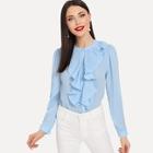 Shein Pleated Ruffle Trim Shirt