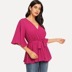 Shein Knot Front Solid Wrap Top