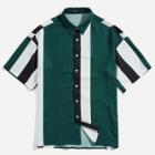 Shein Men Button Front Color Block Shirt