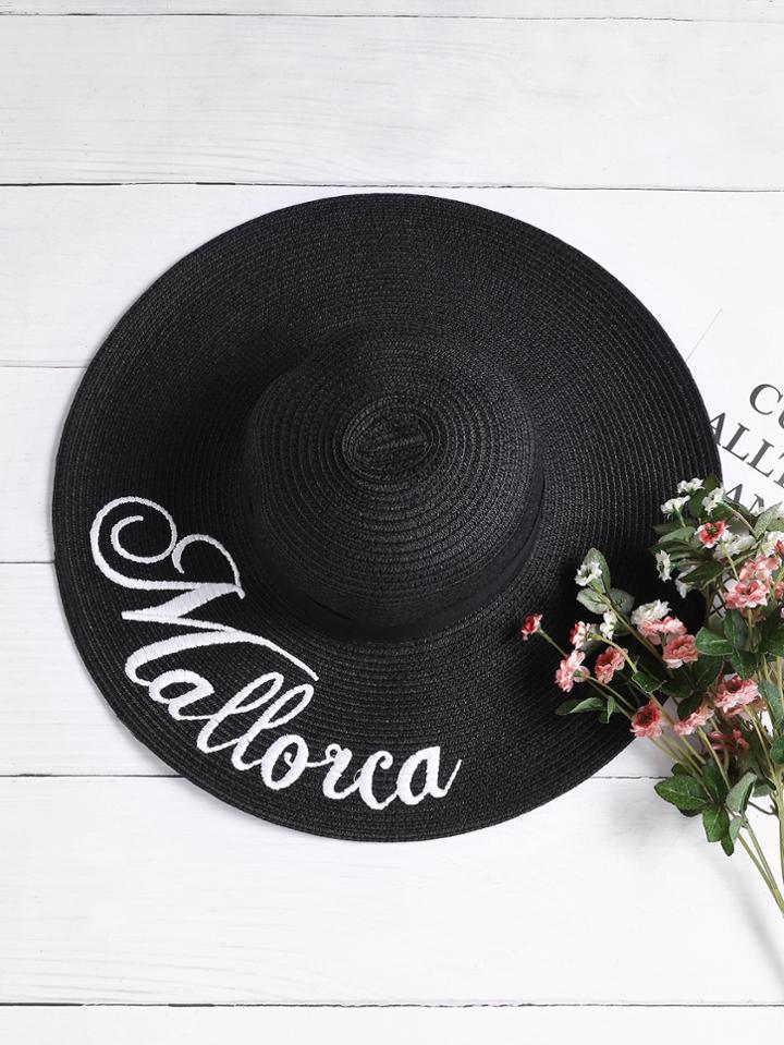 Shein Letter Embroidery Straw Beach Hat