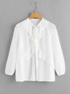 Shein Ruffle Trim Tie Neck Chiffon Blouse