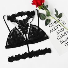 Shein Appliques Mesh Triangle Bra With Crochet Choker Harness