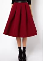 Rosewe Pu Splicing Wine Red Skater Skirt