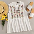 Shein Flower Embroidered Sheer Ruffle Top