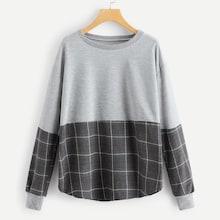 Shein Contrast Tartan Plaid Sweatshirt