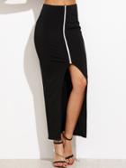 Shein Black Contrast Zip Front Slit Skirt