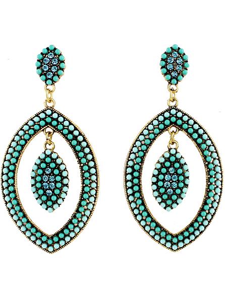 Shein Green Bead Gold Eye Earrings