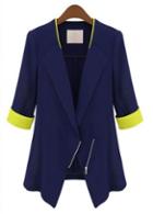 Rosewe Navy Blue Half Sleeve Turndown Collar Blazers With Zip