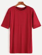 Shein Burgundy Short Sleeve Roll Cuff T-shirt
