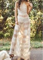 Rosewe Lace White Sleeveless High Waist Maxi Dress
