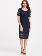 Shein Navy Crochet Lace Overlay Sheath Dress