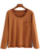 Shein Camel Dip Hem Split Pocket T-shirt
