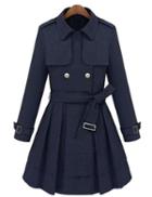 Shein Navy Lapel Tie-waist Double Breasted Coat