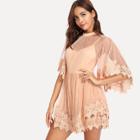 Shein Asymmetrical Bell Sleeve Guipure Lace Trim Romper
