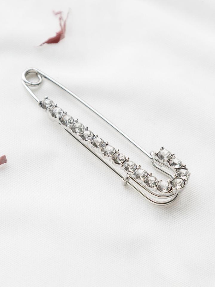 Shein Silver Rhinestone Detail Pin Brooch