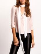 Shein Pink Long Sleeve Slim Concise Blouse